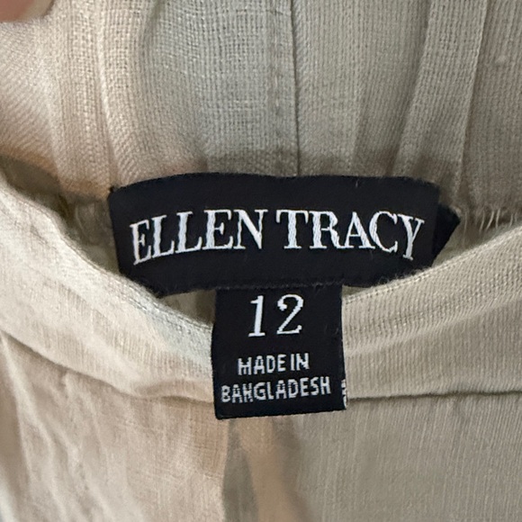 Ellen Tracy Women Tan Linen Pants size 12 with pockets - Picture 4 of 6